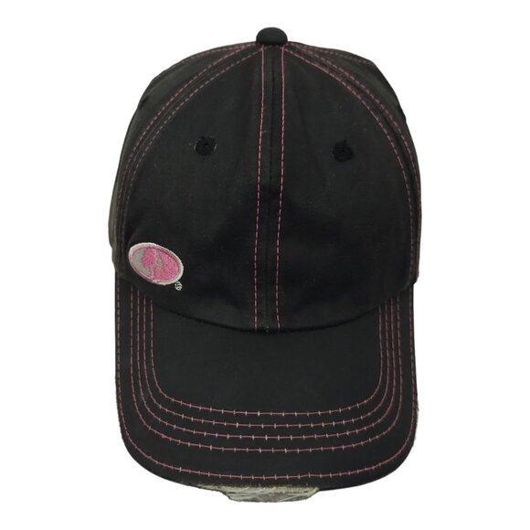 Mossy Oak Black Pink Distressed Tuck Strap Adjustable Cap Trucker Baseball Hat - Picture 1 of 13